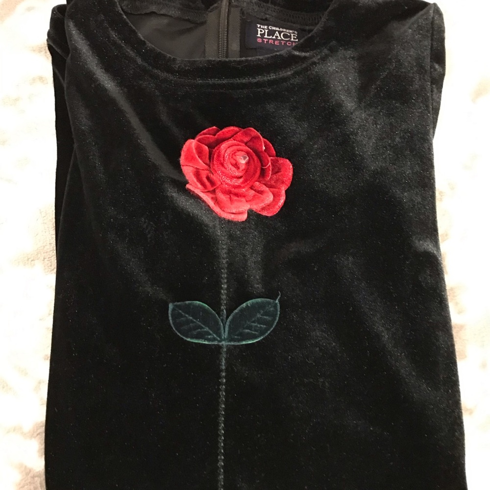 Children’s Place Red Rose Black Velvet Dress